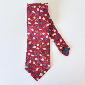 Ermenegildo Zegna Men Couture Silk Tie Red Italy Classic Car Pattern 58”x3.75”